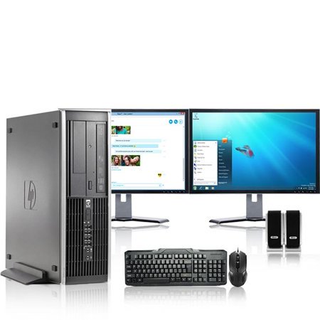 Desktop computer and two monitors